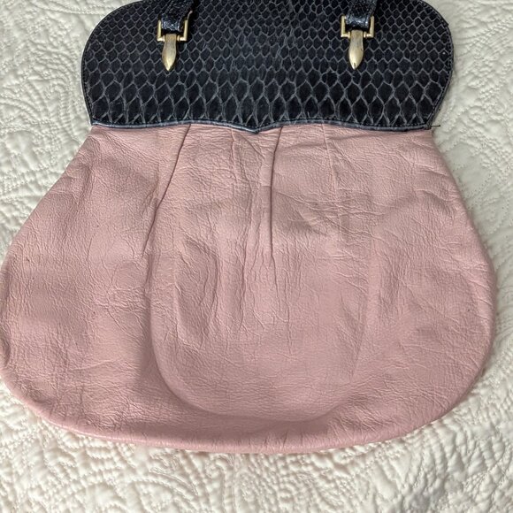 Vintage Mode Leather Shoulder Bag Pink and Snake skin Top Design Blue Soft - Picture 10 of 10